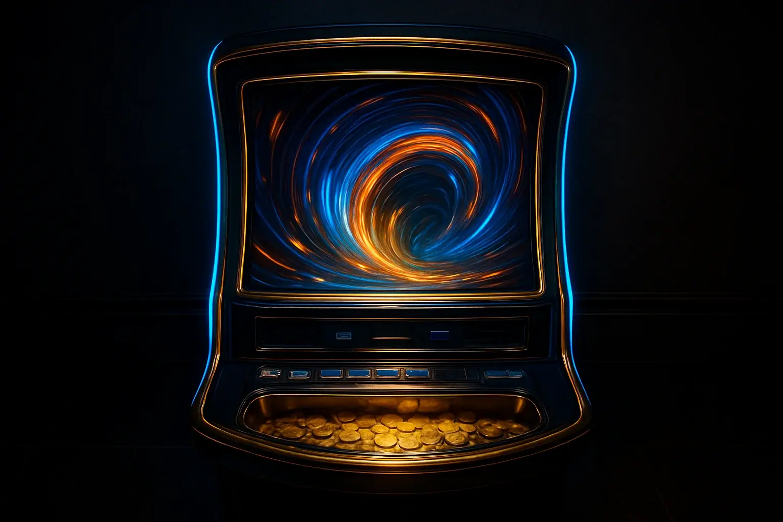 Hyperrealistic premium slot machine in dark luxury casino lighting
